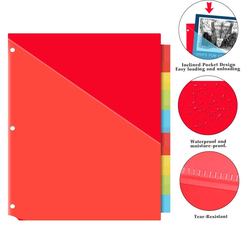 INFUN Plastic 8-Tab Dividers with Two Pockets - 3 Sets, 24 PCS Multicolor Binder Dividers with Pockets,8 -Tab Dividers for 3 Ring Binder - Image 2
